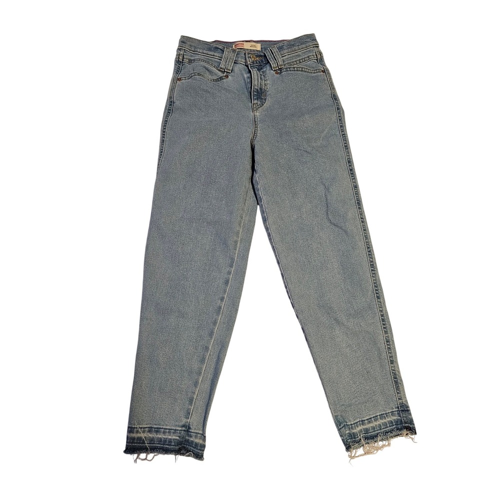 Levi Strauss Signature Heritage Mom Jeans Womens‎ 27 Light Blue Raw Hem Stretch